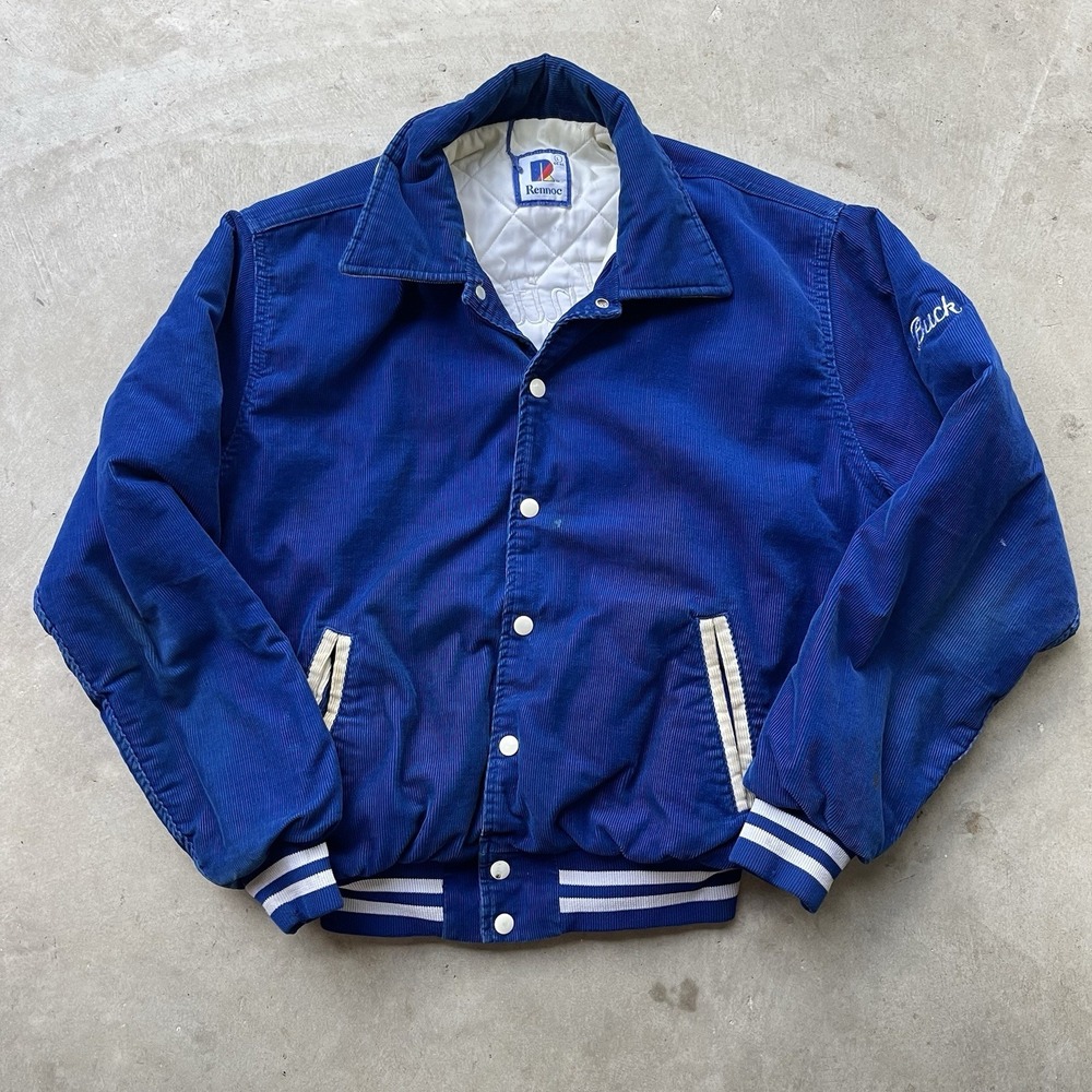 Vintage Rennoc‎ Corduroy Jacket Blue Tae Kwon Do USA Snap Quilted 80s Large